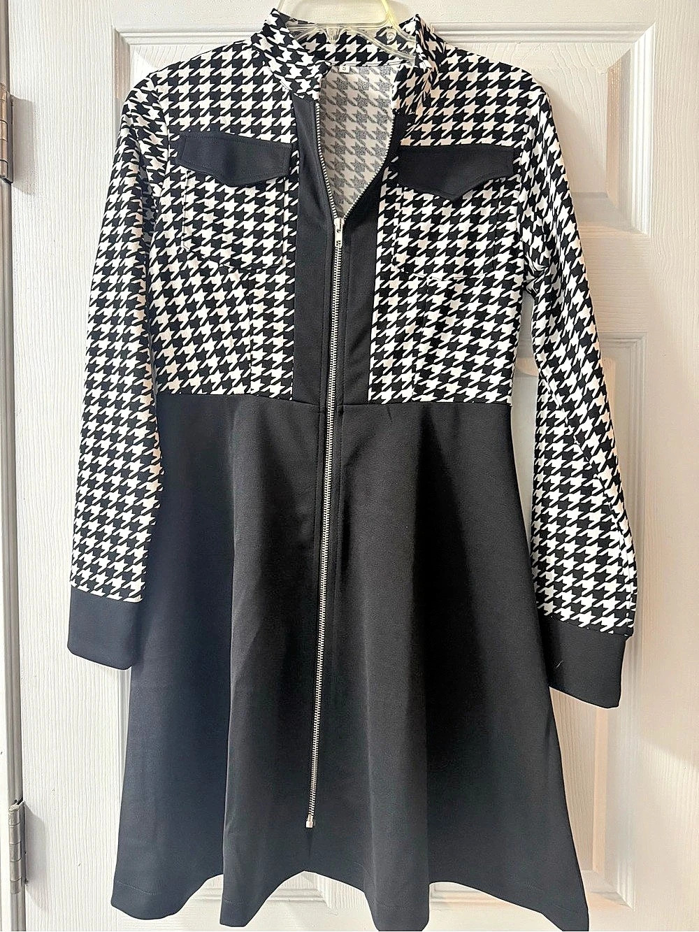 Houndstooth Midi Dress in Black & White Like New